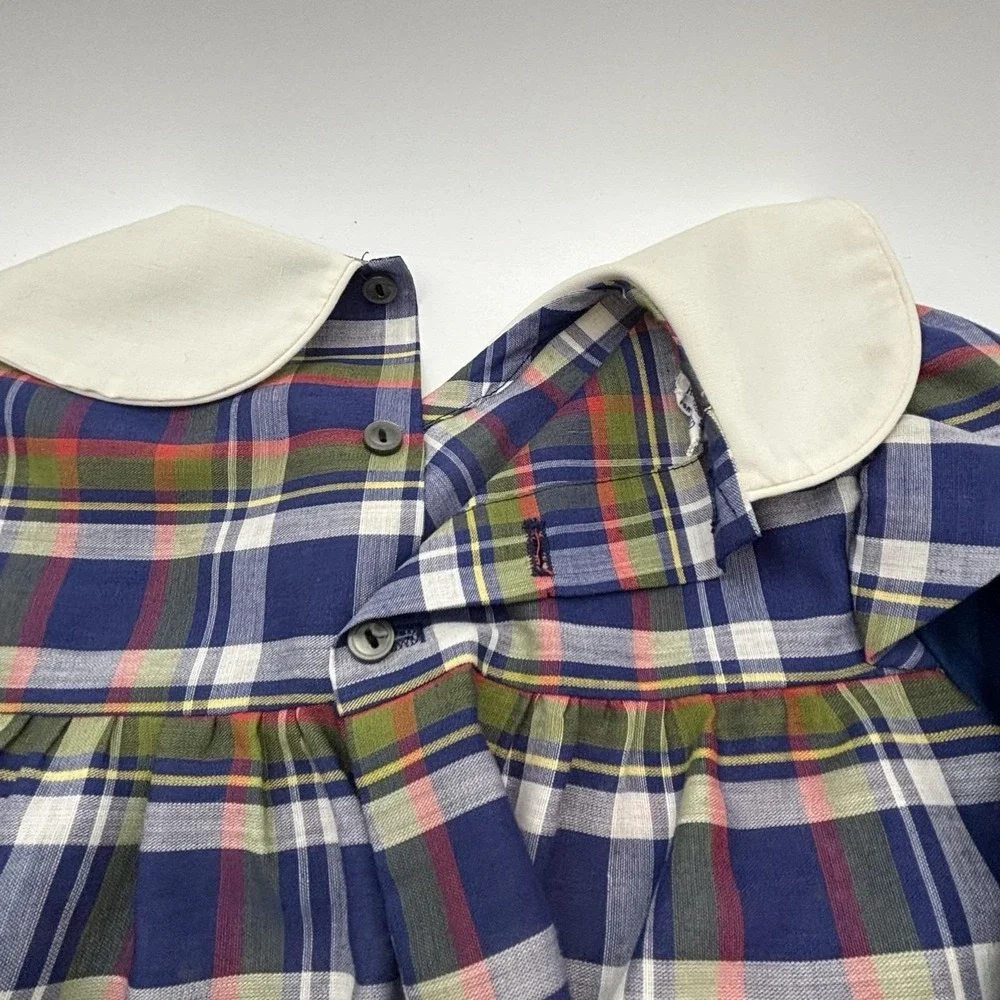 Vintage Polly Flinders 4T‎ Girl Dress Smocked HandEmbroidered Plaid Collared